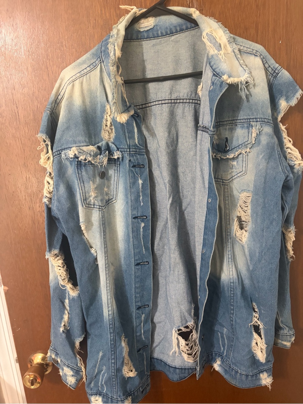GLG denim nyc brand Light Blue Distressed Denim Jean Jacket - Women's Oversized